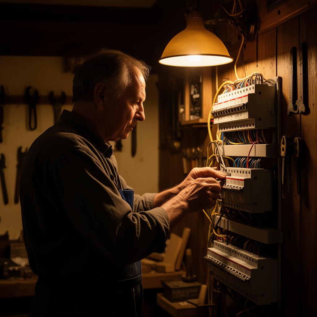 Hans-Peter Strobel bei der Arbeit am Sicherungskasten